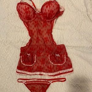 Victoria’s Secret red lace apron lingerie set